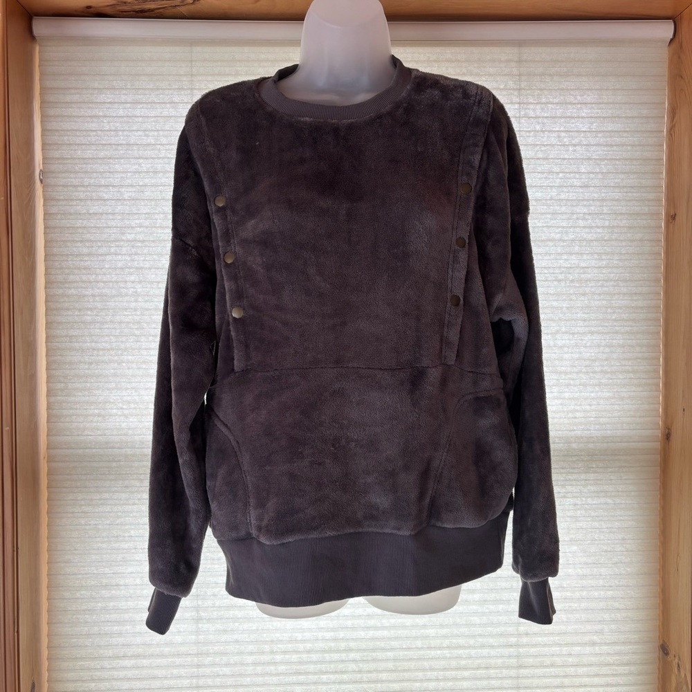 Latched Mama Nursing Velour Crewneck Pullover In Charcoal - Size XS